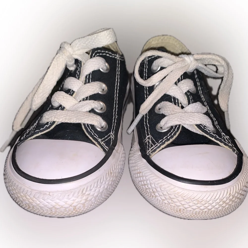 Converse All Star Rubber Cap Toe Toddler Baby Black White Lace Up Sneakers 5